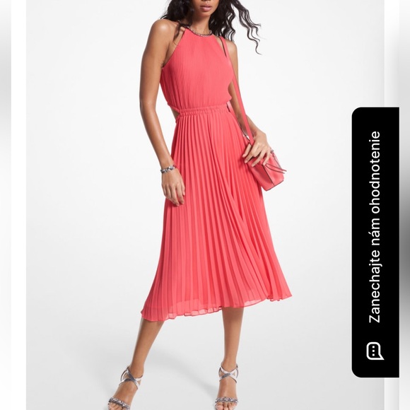 Michael Kors Georgette Pleated Cut Out Midi Dress Size XL - Picture 3 of 11